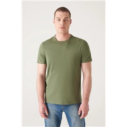 Avva, Erkek Haki %100 Pamuk Nefes Alan Bisiklet Yaka T-shirt E001000