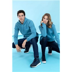 Petrol Kapüşonlu Basic Sweatshirt