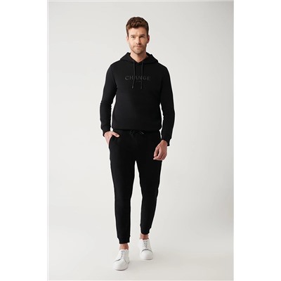 Avva Erkek Siyah 3 İplik Baskılı Standart Fit Normal Kesim Jogger Pantolon A32Y3411