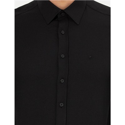 Siyah Slim Fit Armürlü Gömlek