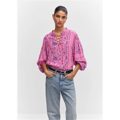 Blusa manga abullonada estampada