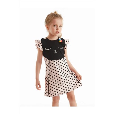 Denokids Ponpon Puanlı Kedi Kız Elbise CFF-20Y2-001