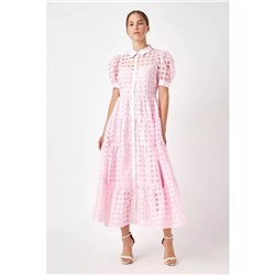 ENGLISH FACTORY Women's Gridded Organza Tiered Maxi Dress