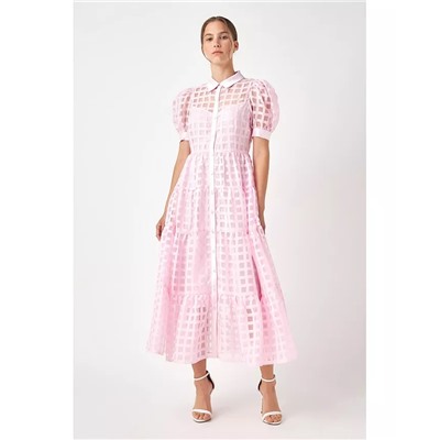 ENGLISH FACTORY Women's Gridded Organza Tiered Maxi Dress