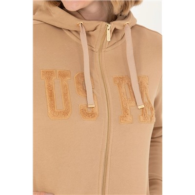 Kadın Kum Kapüşonlu Basic Sweatshirt