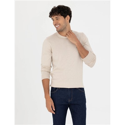 Kum Melanj Slim Fit Bisiklet Yaka Basic Triko Kazak