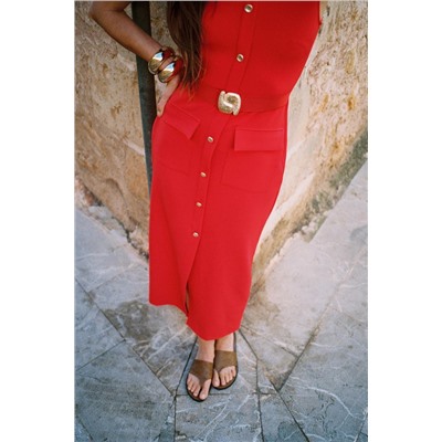 MIDI CREPE BELT DRESS
