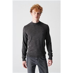 Avva Erkek Antrasit Basic Kazakyarım Balıkçı Yaka Tüylenmeyen Regular Fit Standart Kesim Unisex Triko Kaz E005001