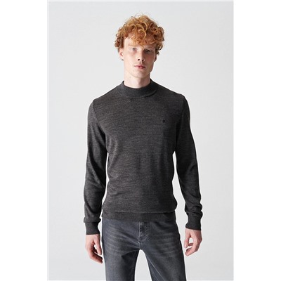 Avva Erkek Antrasit Basic Kazakyarım Balıkçı Yaka Tüylenmeyen Regular Fit Standart Kesim Unisex Triko Kaz E005001