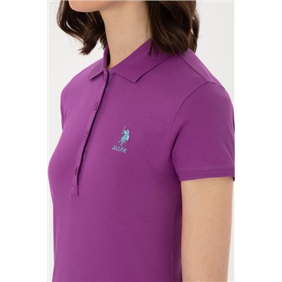 Kadın Mor Basic Polo Yaka Tişört