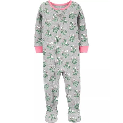 1-Piece Floral Snug Fit Cotton Footie PJs