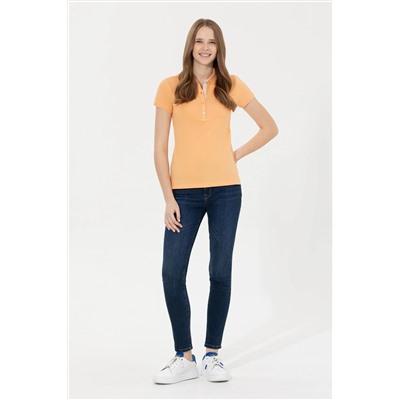 Kadın Turuncu Basic Polo Yaka Tişört