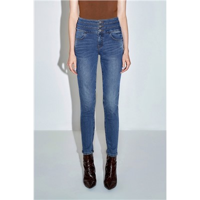 Vaquero skinny de tiro alto Azul marino