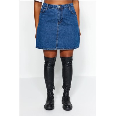 Mavi Yüksek Bel A Shape Denim Etek TBBAW23AZ00042