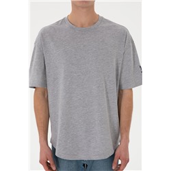 Erkek Long Fit Bisiklet Yaka Gri Melanj Basic Tişört
