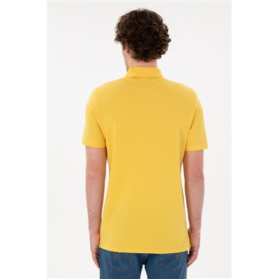 Erkek Regular Fit Polo Yaka Sarı Basic Tişört