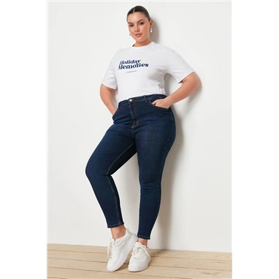 Koyu Mavi Yüksek Bel Esnek Skinny Jeans TBBAW23JE00000