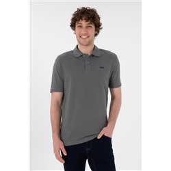 Erkek Regular Fit Polo Yaka Gri Basic Tişört