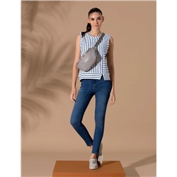İndigo Çizgili Comfort Fit Kolsuz Bluz