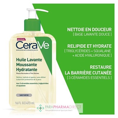 Cerave Huile Lavante Moussante Hydratante - Peaux Normales à Très Sèches 473ml