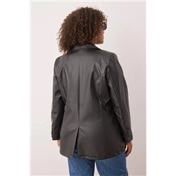 Siyah  Büyük Beden Dokuma Suni Deri Blazer Ceket TBBAW26AG00013