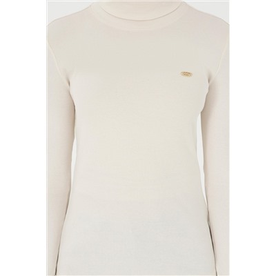 Kadın Krem Balıkçı Yaka Sweatshirt