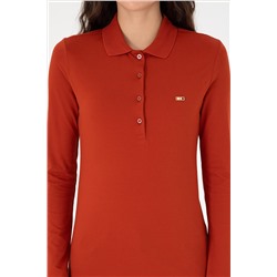Kadın Kiremit Basic Polo Yaka Sweatshirt