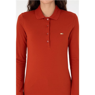 Kadın Kiremit Basic Polo Yaka Sweatshirt
