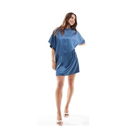 ASOS DESIGN satin oversized mini tshirt dress in steel blue