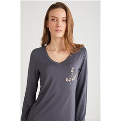 Etnik desenli pijama takımı  9716 PJ TK-ANTRASIT-L