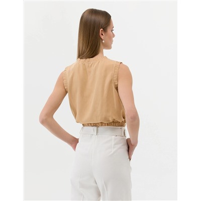 Bej Crop Top Kolsuz Bluz