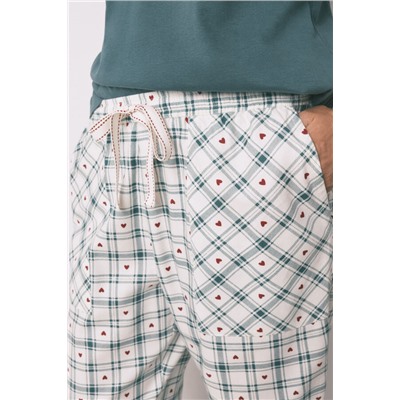 Pantalón largo franela estampado cuadros verde
