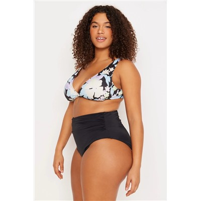 Siyah Yüksek Bel Korseli Büzgü Detaylı Toparlayıcı Büyük Beden Bikini Altı TBBSS23CR00001