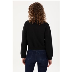Kadın Siyah Bisiklet Yaka Fermuarlı Sweatshirt
