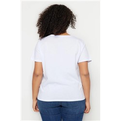 Siyah-Beyaz 2'li Paket Basic V Yaka %100 Pamuk Örme Büyük Beden T-Shirt TBBSS22TS0705
