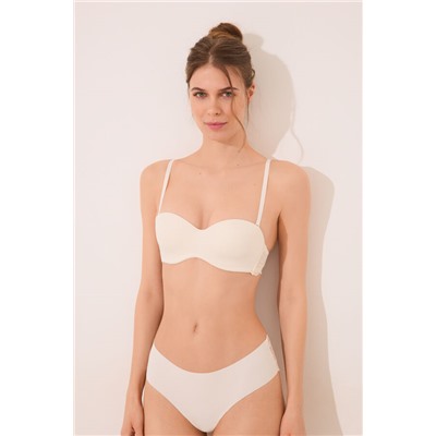 Sujetador STRAPLESS microfibra y encaje crema