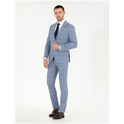 Ekose Açık Mavi Slim Fit Takım Elbise
