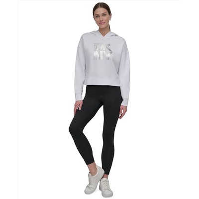 DKNY Women's Active Stacked Metallic-Logo Hooded Top