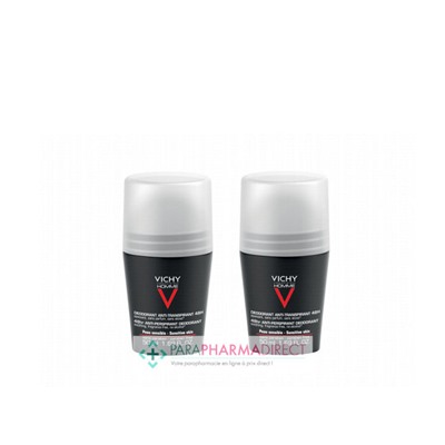 Vichy Homme Déodorant Anti-Transpirant 48h Peaux Sensibles Bille 2x50mlLot  × 2