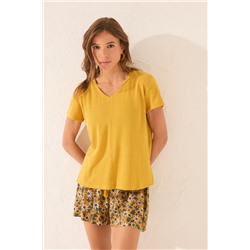 Camiseta manga corta canalé lurex dorado