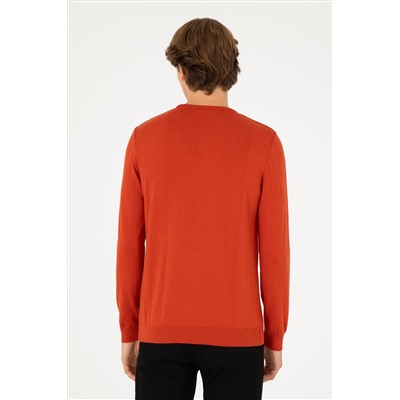 Erkek Slim Fit Bisiklet Yaka Kiremit Basic Kazak