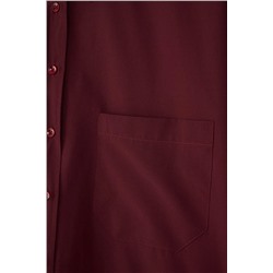 Koyu Bordo Loose Fit Pamuklu Uzun Kol Büyük Beden Dokuma Gömlek TBBSS22GO0323