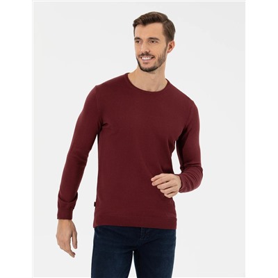Bordo Slim Fit Bisiklet Yaka Basic Triko Kazak