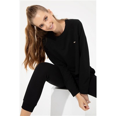 Kadın Siyah Bisiklet Yaka Sweatshirt