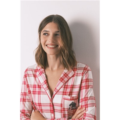 Pijama camisero 100% algodón cuadros rojos Mafalda