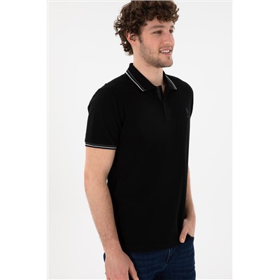Erkek Regular Fit Polo Yaka Siyah Basic Tişört