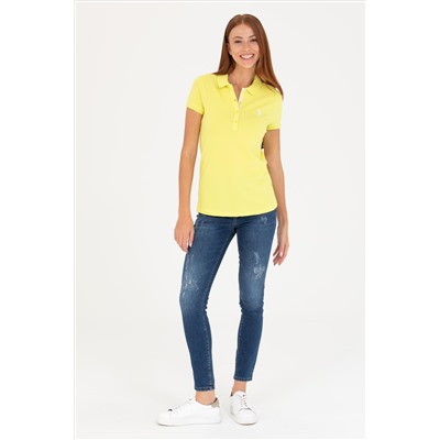 Kadın Neon Sarı Basic Polo Yaka Tişört
