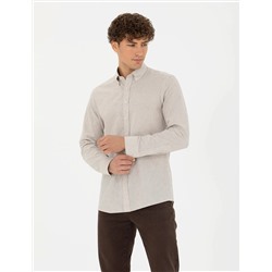 Bej Slim Fit Uzun Kollu Gömlek
