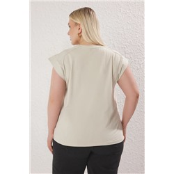 Bej Regular Fit %100 Pamuk Örme Büyük Beden T-shirt TBBSS25BF00004