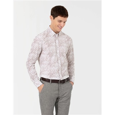 Bej Slim Fit Uzun Kollu Gömlek